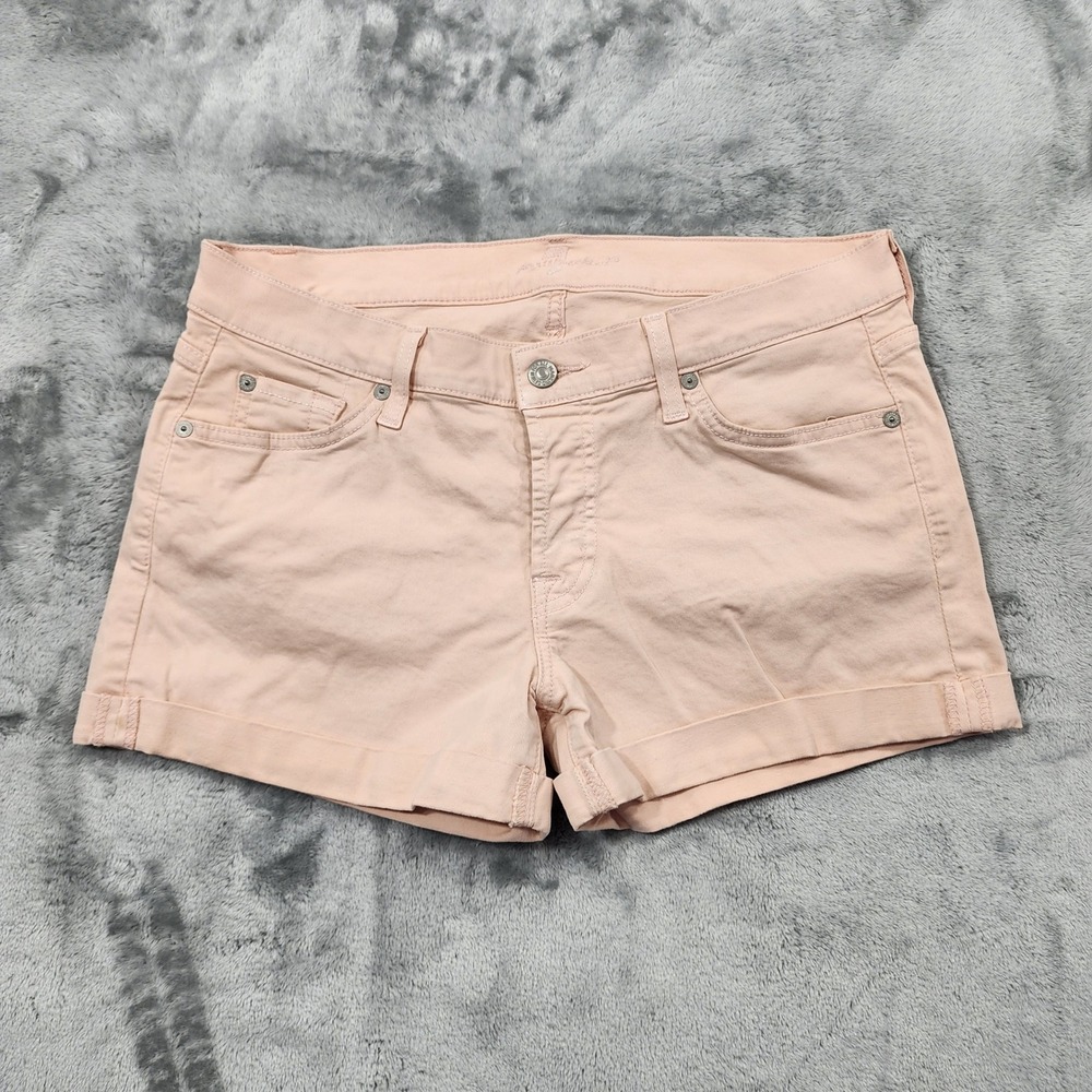 7 For All Mankind Shorts Womens 28 Pink Glitter Stretch Denim Low‎ Rise Cuffed